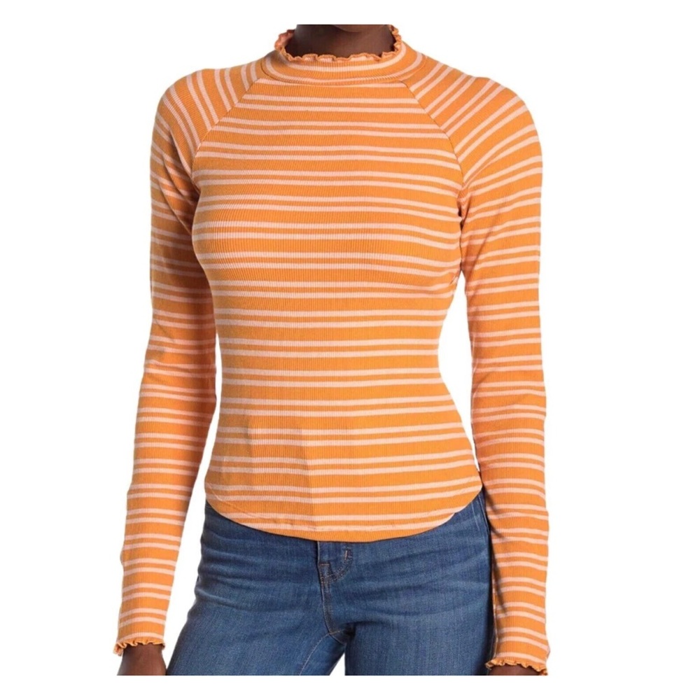 Free People Striped Long Sleeve Open Back Fitted Top